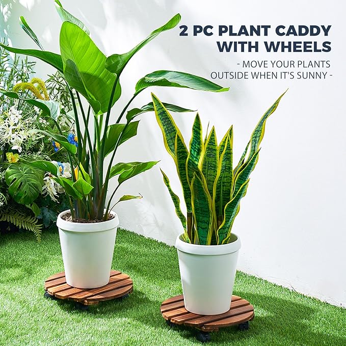 Bamworld Plant Stand Indoor Plant Caddy with Wheels 2 Pack 12in Rolling Plant Stand Outdoor Planter Caddy Flower Cart Plant Dolly for Large Plants Plant Rollers