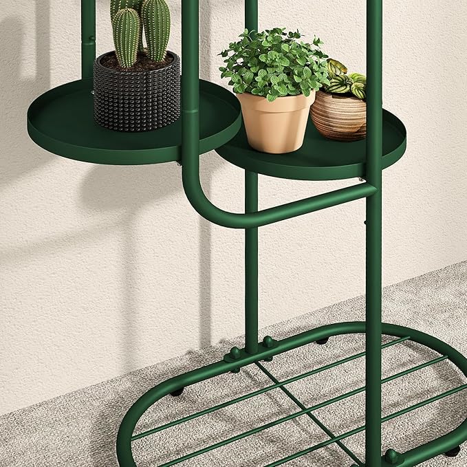 Bamworld Cactus Plant Stand Indoor for Succulents Cactus Tree Cactus Shelf Tall Plant Shelf Outdoor Corner Metal Plant Rack for Patio Garden Balcony Living Room Decor Green