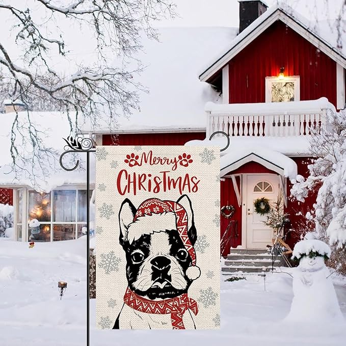 Seasonal Garden Flags Boston Terrier Dog Double Sided Flags Set of 11 Holiday Farmhouse Indoor Outdoor Yard Lawn Christmas Gifts Decorations 12.5x18 Inch