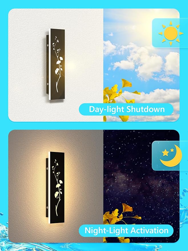 Modern Outdoor Wall Lights 39.4inch LED Long Wall Sconce 3000K Ginkgo Hollow Design Wall Mount Porch Lights 32W Exterior Lighting Fixtures for Patio Balcony Terrace Garden