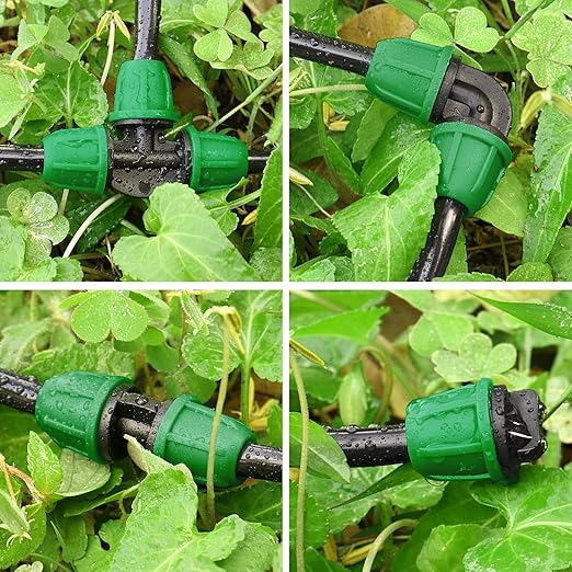 Upgraded 1/4" Drip Irrigation Fittings：50 Pieces Set-20 Couplings 15 Tees 10 Elbows 5 End Plugs, Leak Free Barbed Locked Nut Connectors for 1/4 Inch Irrigation Tubing