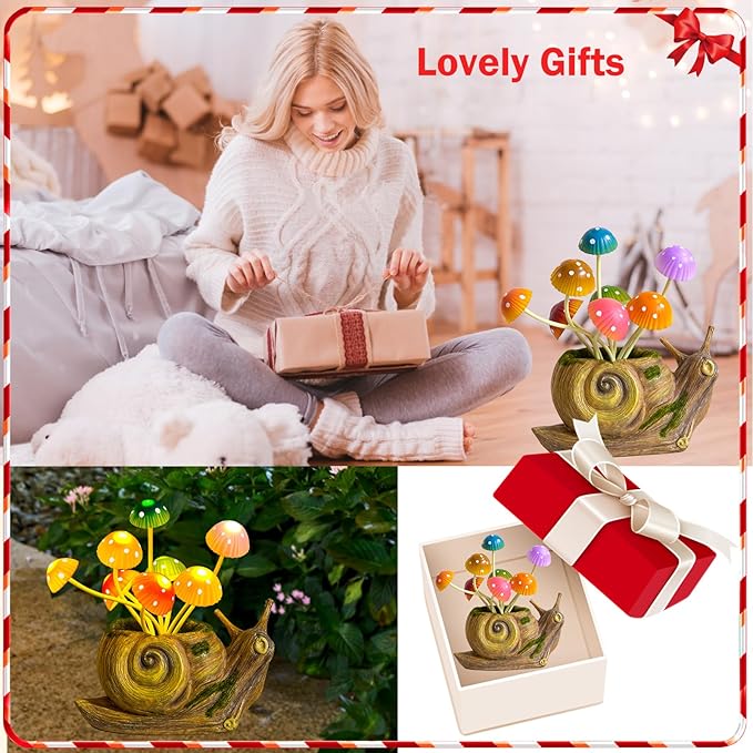 Solar Lights Outdoor Fairy Garden Accessories, Snail Statues Garden Decor for Outside, Gifts for Mother's Day Yard Decorations Patio Lawn Porch Balcony, Unique Housewarming Gifts for Women Mom Grandma