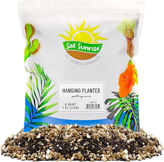 Hanging Planter Potting Soil Mix (8 Quarts), Lightweight Potting Mix Optimized for Indoor/Outdoor Hanging Pots/Baskets