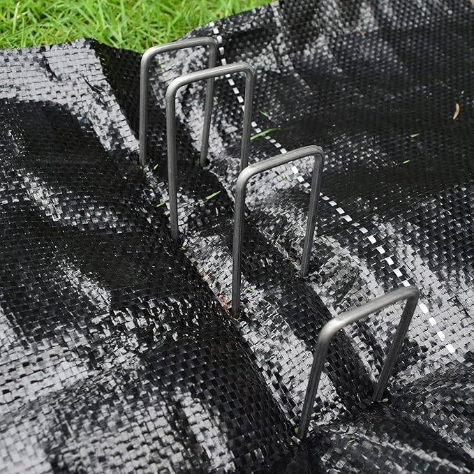 MySit 6" Garden Staples Landscape Stakes Ground Pins 200 Pack, Lawn Staples Weed Fabric Staple, Heavy Duty 11-Gauge(3.0mm) Steel Sod Anchor Securing Pegs for Securing Fabric