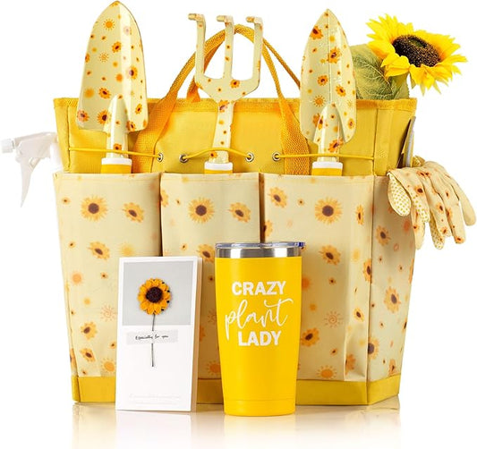 Sunflower Gardening Gifts for Women, Gardening Tools for Women, Garden Tool Set, Heavy Duty Gardening Hand Tools with Garden Tool Bag,Yellow