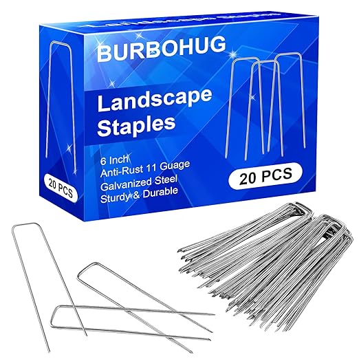 Heavy Duty Landscape Staples 6 Inch 11 Gauge, 20 Pack Garden Staples Galvanized Ground Stakes Anti-Rust Landscape Fabric Staples Garden Stakes for Irrigation Tubing, Fence, Weed Barrier, Ground Cover