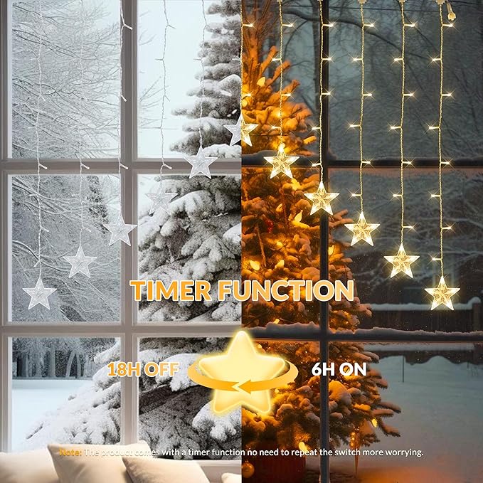 YOUNGAR Stars Icicle Lights, Stars Curtain Lights,11.5ft 118LED Hanging for Home Bedroom Ceiling, Warm White Lights Decor for Wall Indoor, Outdoor, Party, Garden Christmas