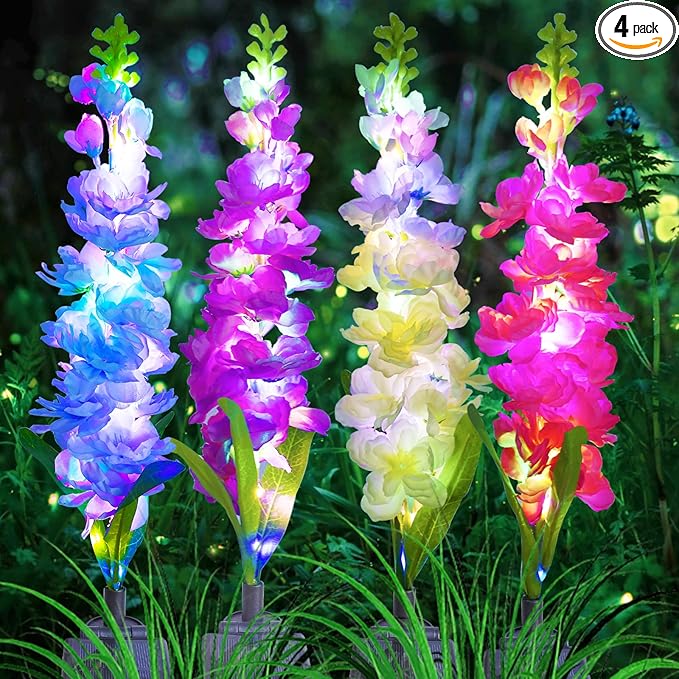 Solar Garden Lights, Solar Delphinium Flowers Lights 8 Pack 160 LEDs, Waterproof Solar Outdoor Lights Two Lighting Modes for Wedding Party Garden Yard Patio Lawn Decor and Gift for Mother