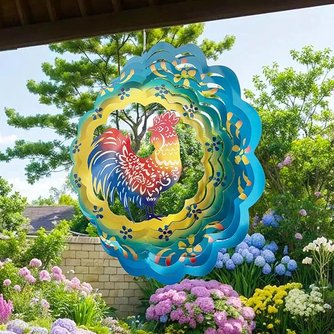 Rooster Wind Spinners Metal Chicken Gifts for Mom Women Grandma,12inch Hanging Wind Spinner for Outdoor&Indoor Decor Wind Chime Christmas Ornament Gifts for Yard Garden Decoration
