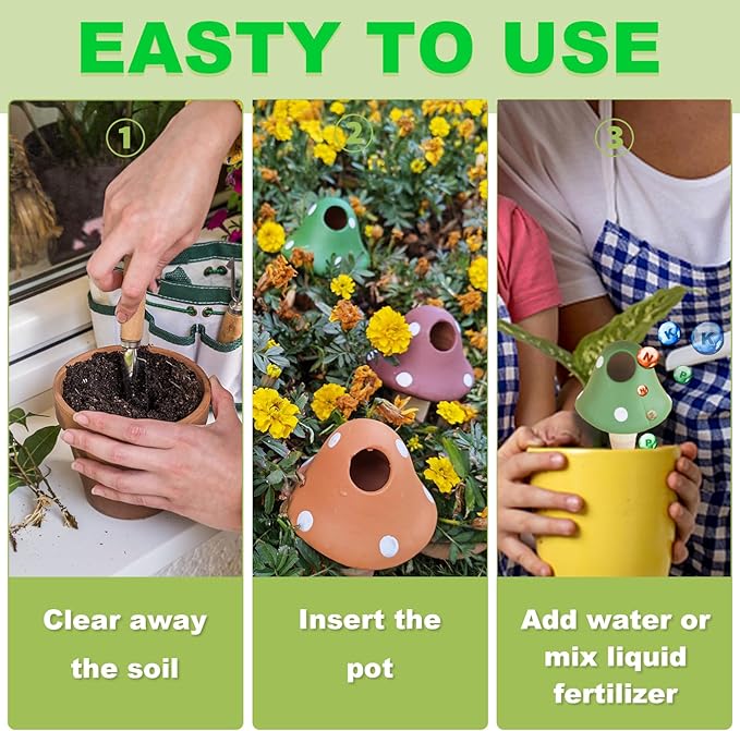 Terracotta Self Watering Devices Premium Self Watering Spikes Upgraded Planter Insert Device Irrigation Dripper Professional Garden Automatic Plant Accessories 4 Packs (Colorful Mushroom2.0)
