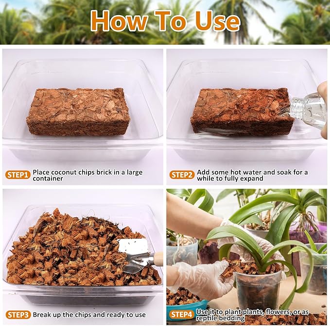 Legigo 2 Pack Coco Husk Chips- 2.2 LB 100% Organic Coconut Coir Chips Brick Potting Soil Mix with Low EC & PH Balance, Compressed Coconut Substrate Coco Chips Mulch Medium for Garden, Flowers, Plants