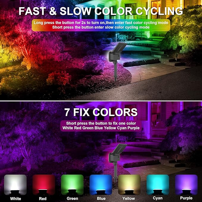 Solar Spot Lights Outdoor, RGB Color Changing Solar Lights Outdoor Waterproof IP65, Adjustable Panel Solar Landscape Spotlights for Tree Yard Halloween Landscape Decor, 6 Pack(Multicolor)