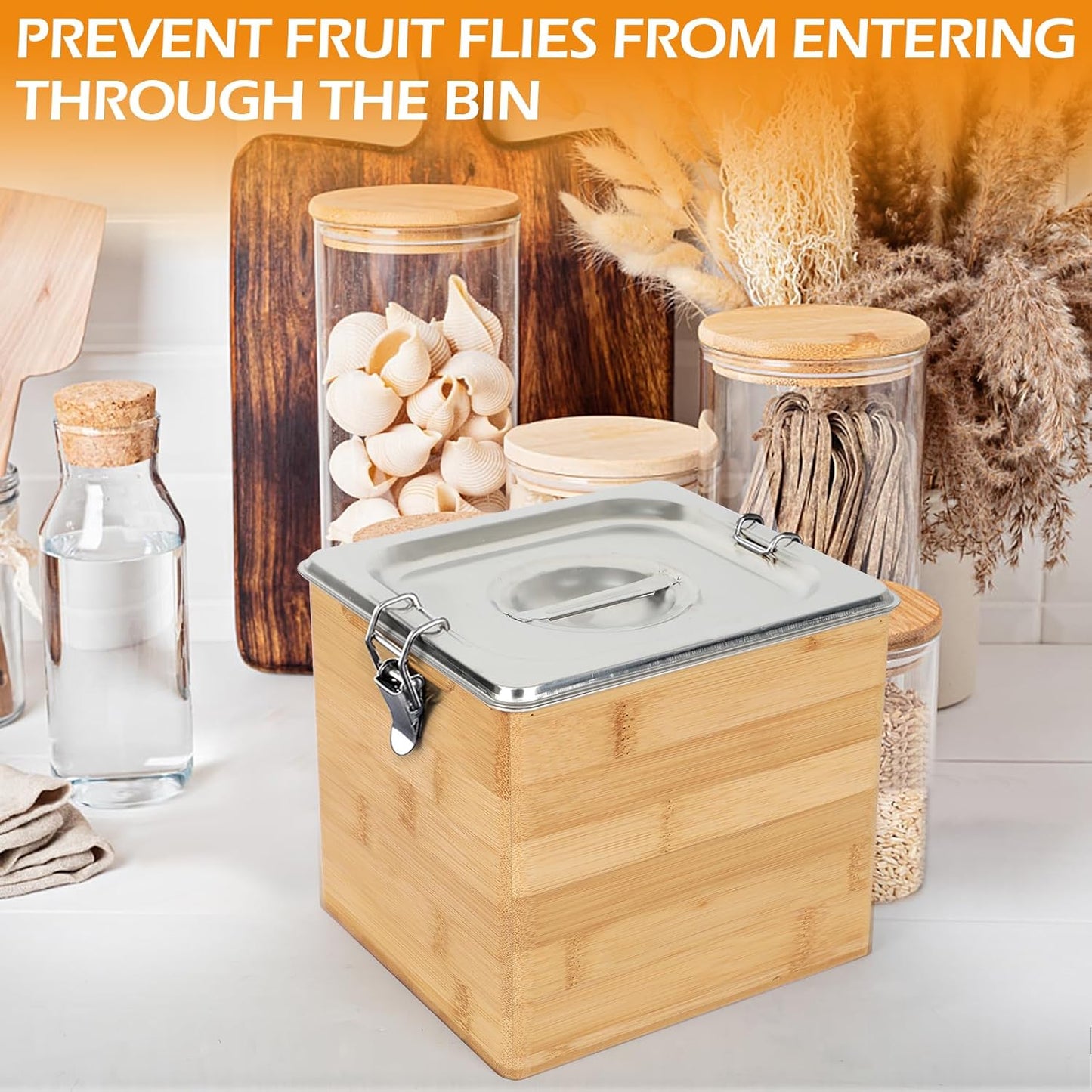 AQQHSAIN Compost Bin with Lid 0.8 Gal Countertop Compost Kitchen Scrap Indoor Large Compost Bucket Kitchen Odorless Smell Proof Composter with Stainless Steel Insert (Brown, 3L)