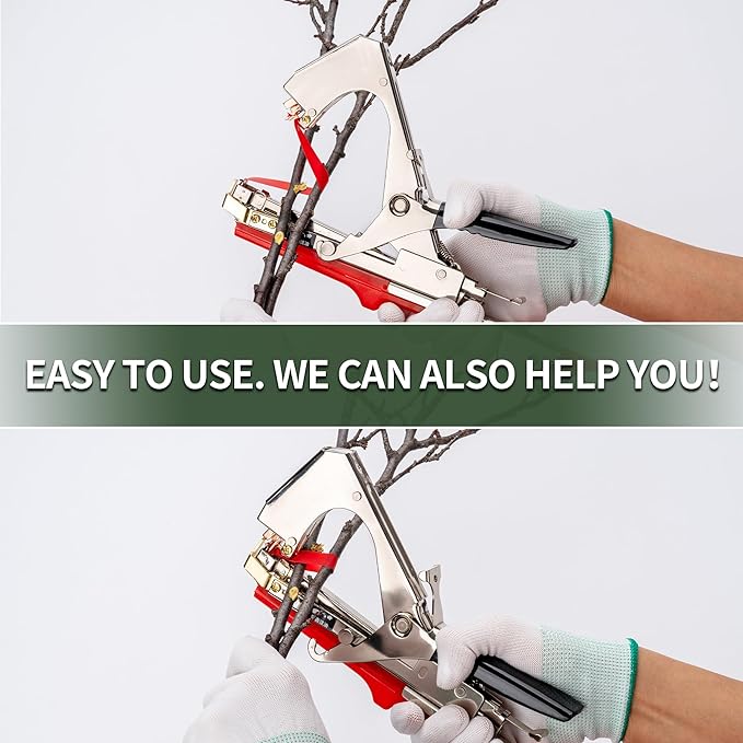 Plant Tying Machine, Garden Tapetool Tapener,Vines Plant Tying Tool for Grapes,Tomatoes,Peppers,Indoor Plant with 10 Rolls of Tape,10000 Staples,1 Replacement Part, Red