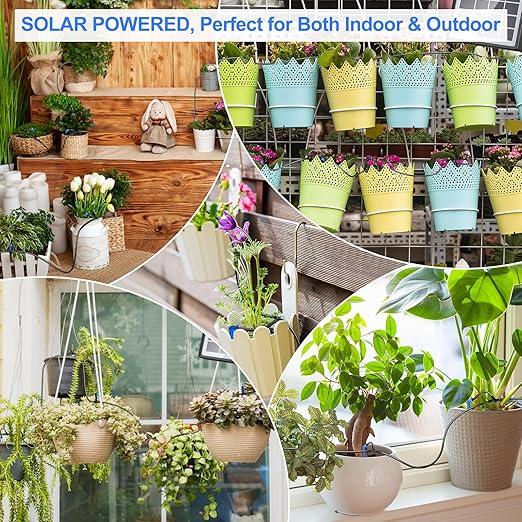 PChero Solar Automatic Drip Irrigation Kit, Solar Powered Auto Watering System with 12 Timer Modes for Indoor Balcony Outdoor Garden Greenhouse, Supported 15 Pots Plants