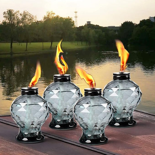 4 Pack Glass Table Torch,Citronella Glass Table top Torches with Wick and Cap for Outdoor ,Refillable Torches Landscape Lanterns Torches for Yard Patio Christmas Garden,Party Decor