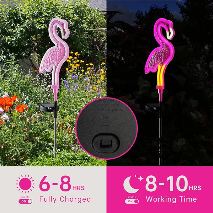 Flamingo Solar Lights Outdoor Decor,Solar Pink Flamingos Outdoor for Yard Decorations, Pink Neon Solar Flamingo Garden Lights for Outside,Pathways,Patio, Lawn, or Landscaping Decor(2Pack)