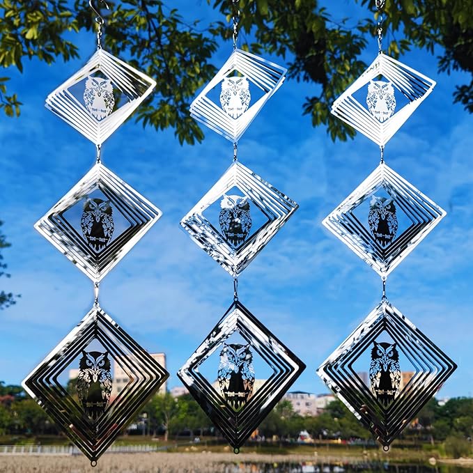 9 Discs Owl Bird Scare Discs Set-Highly Reflective Double-Sided Bird Reflectors,Extra Sparkly Owl Wind Spinner Outdoor Garden Decor, Bird Devices Deterrent to Scare Birds Away from Yard Patio Farm