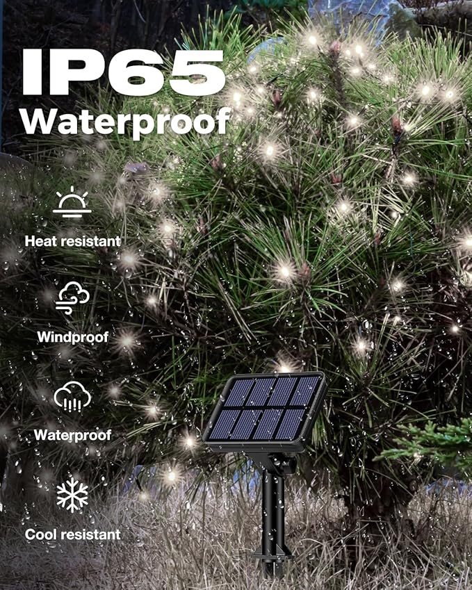 1 Pack Solar Fairy Lights for Outside Waterproof, 49FT/15M 150LED Solar String Lights Outdoor 8 Modes Solar Twinkle Lights for Garden Yard Christmas Tree Wedding Party Decor, Cool White