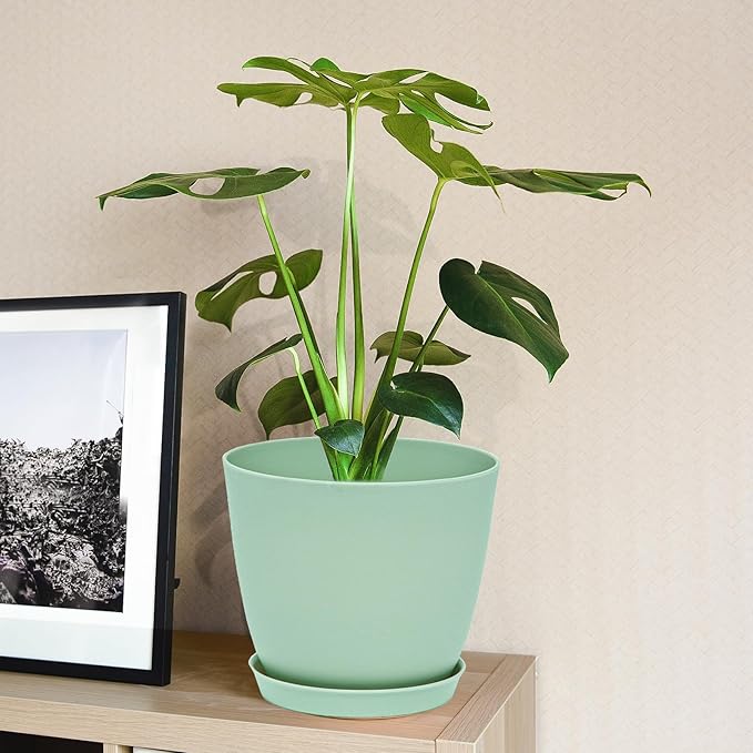 6inch 12Pack Plant Pots, Plastic Planter for Indoor Outdoor Flowers Plants, Green