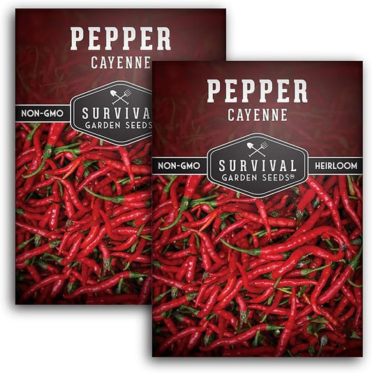 Survival Garden Seeds - Red Cayenne Pepper Seed for Planting - 3 Packets with Instructions to Plant and Grow Hot Chili Peppers in Your Home Vegetable Garden - Non-GMO Heirloom Variety - Chili Seed