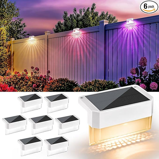 SOLPEX Solar Fence Lights Outdoor,Solar Deck Lights Waterproof Led Solar Lights for Outdoor Stairs,Step,Patio,Yard,Garden,Balcony and Porch,8 Pack Shell-Like Light Spots(White Shell,Warm White&RGB)