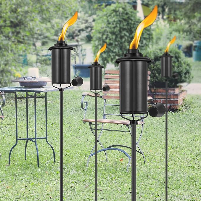 ZSZMFH 4 Pack Metal Torch for Outside, 16oz Outdoor Metal Torch Garden Décor,59-Inch Upgraded Citronella Torches with 3-Prong Grounded Stake, Table Top Torches for Party Patio Pathway