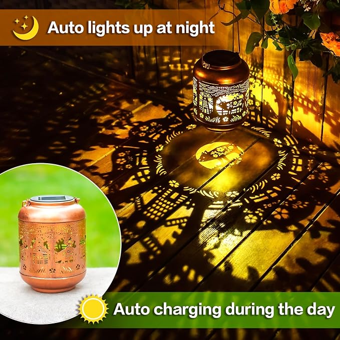 Pig Solar Lanterns Outdoor Waterproof Hanging Solar Lights Pig Gifts for Women Men Mom Metal Decorative LED Outdoor Lanterns for Patio, Lawn, Landscape, Garden Decor, Yard Decorations