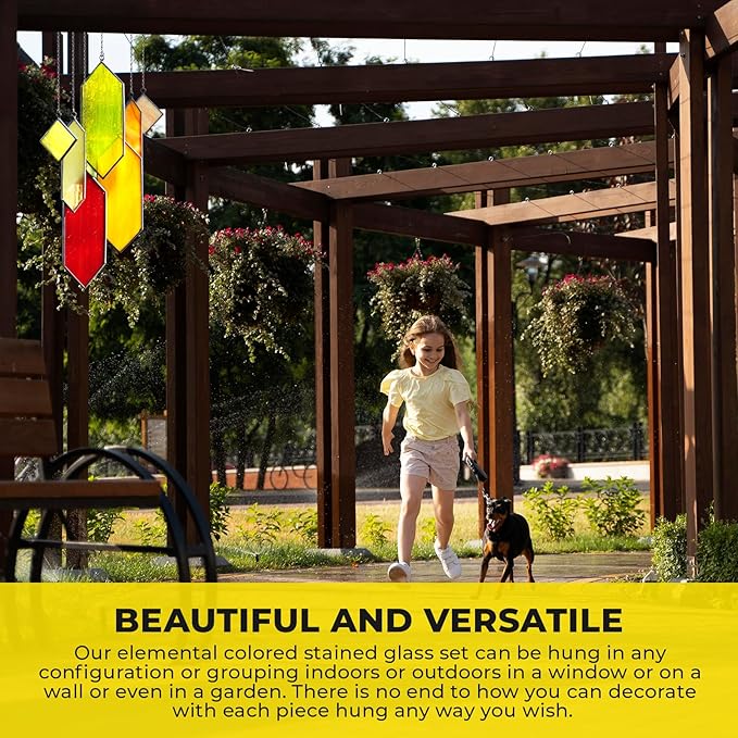 Sensory4U Stained Glass Suncatcher – Element Earth Tones Window Hanging Wall Art – Modern Design Home or Garden Décor – Unique Glass Suncatcher for Window, Porch, or Patio