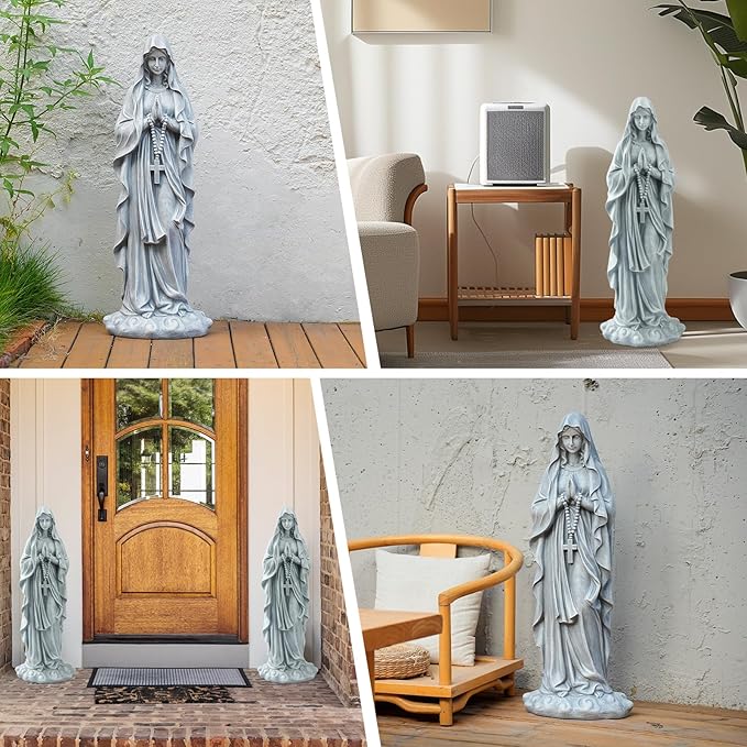 Virgin Mary Praying Statue 31.49 Inch Tall Outdoor Garden Religious Garden Statue Mary Statue Outdoor Yard Patio Deck Home Entryway Hallway Sculpture Magnesium Oxide Stone