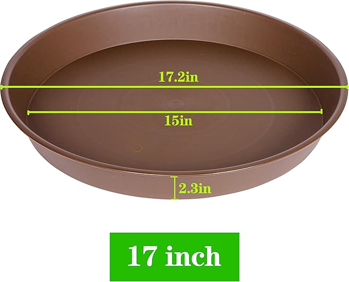 2 Pack of 16 17 inch Plant Saucer (15 inch Base), 2.3" Depth, Plant Trays for Pots, Plastic Plant Saucers for Indoors, Bird Bath Bowls, Flower Pot Drip Trays for Planter (17", Chocolate)