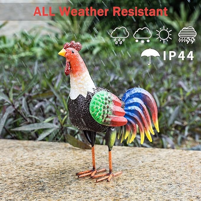 Solar Metal Rooster Animal Lights Decor Metal Chicken Sculpture for Backyard Patio Decor & Lawn OrnamentsGifts10.6inchesH (Rooster)