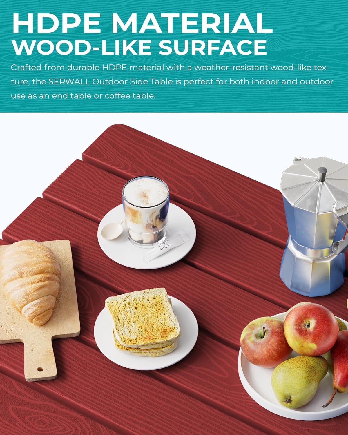 SERWALL Folding Adirondack Side Table, HDPE Small Outdoor Table, No Assembly Required End Table for Backyard Pool Porch Garden Lawn, Red