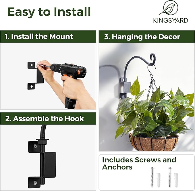 Kingsyard Swivel Plant Hangers Outdoor - 16 Inch Heavy Duty Wall Plant Hooks for Hanging Plant Baskets Bird Feeder Lanterns Wind Chimes