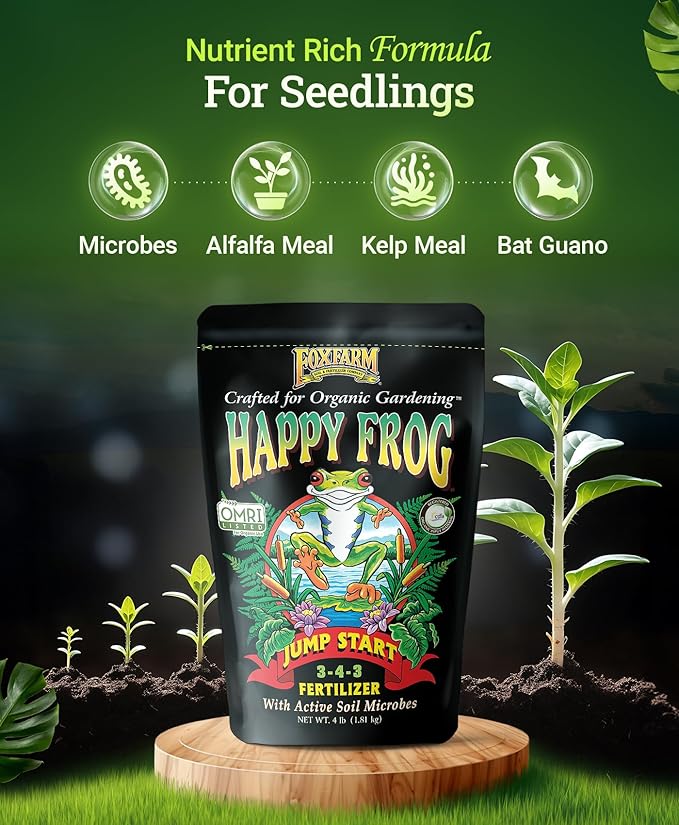 FoxFarm Happy Frog Jump Start Fertilizer, Seedling Fertilizer for Essential Nutrients of Container Plants - Supports Strong Organic Growth with Phosphorus and Calcium, NPK 3-4-3 (4 lb)
