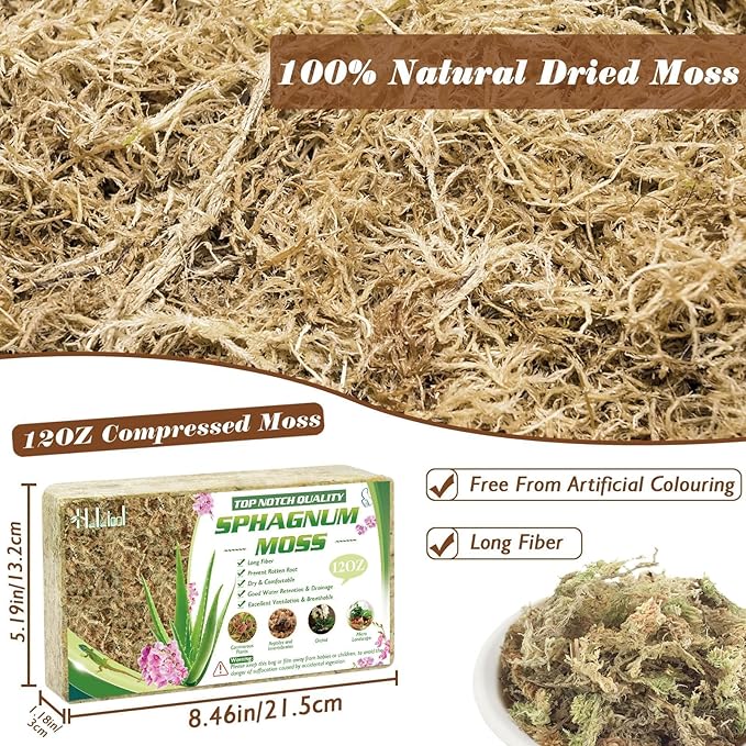 Halatool 12OZ Orchid Moss Sphagnum for repotting, 16QT Dried Sphagnum Moss for Plants Indoor, Maintain Air Humidity and Improve Soil Acidity, Natural Media for Orchid Plant Growth