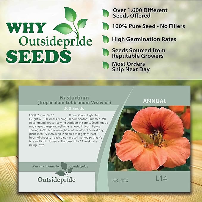 Outsidepride Tropaeolum Nasturtium Vesuvius Climbing, Vining, Flowering, Plants for Trellis, Fences, Arbors & More - 200 Seeds