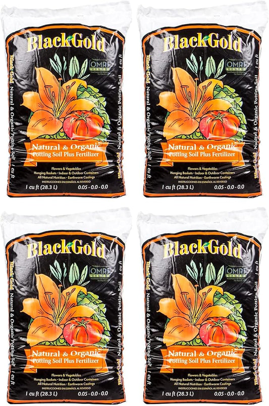 SunGro Black Gold All Purpose Natural and Organic Potting Soil Fertilizer Mix for House Plants, Vegetables, Herbs and More, 1 Cubic Feet Bag (4 Pack)