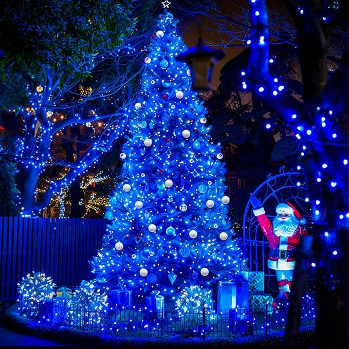 JMEXSUSS 250 LED Blue Christmas String Lights: 91.5ft Extendable Green Wire Blue Christmas Lights Outdoor Waterproof - 8 Modes Christmas Tree Lights Indoor