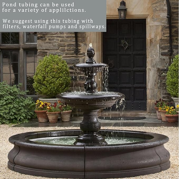 Pond Hose ID 1/2” × 50ft Black Corrugated Flexible Reinforced PVC Hose Vinyl Tubing for Pond Pump Fountain Garden Waterfall, Non-toxic & Kinkproof, with 2 clamps