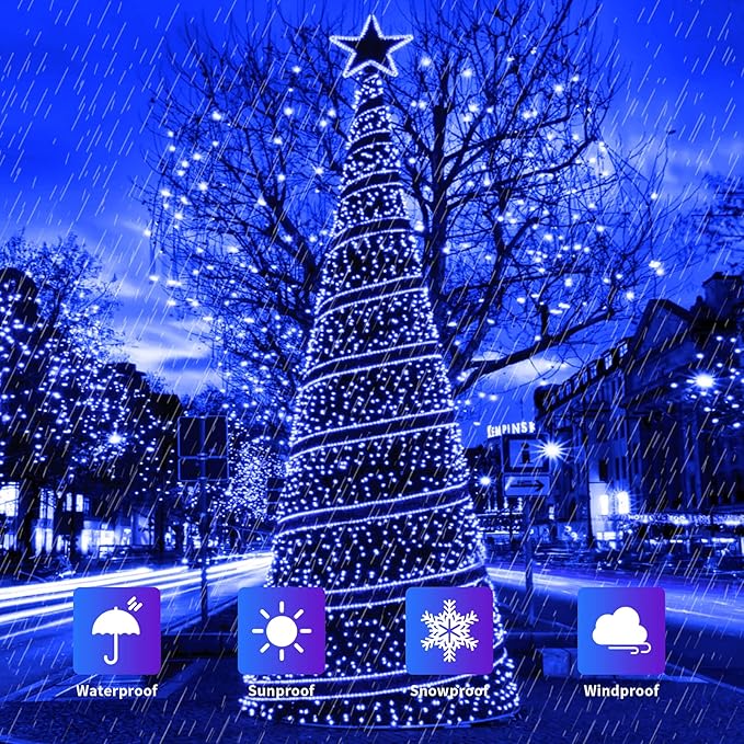 JMEXSUSS 500 LED Blue Christmas Lights Outdoor, 173ft 8 Modes Waterproof Christmas Tree Lights, Green Wire LED Fairy String Lights Plug in for Indoor Party House Holiday Christmas Decor
