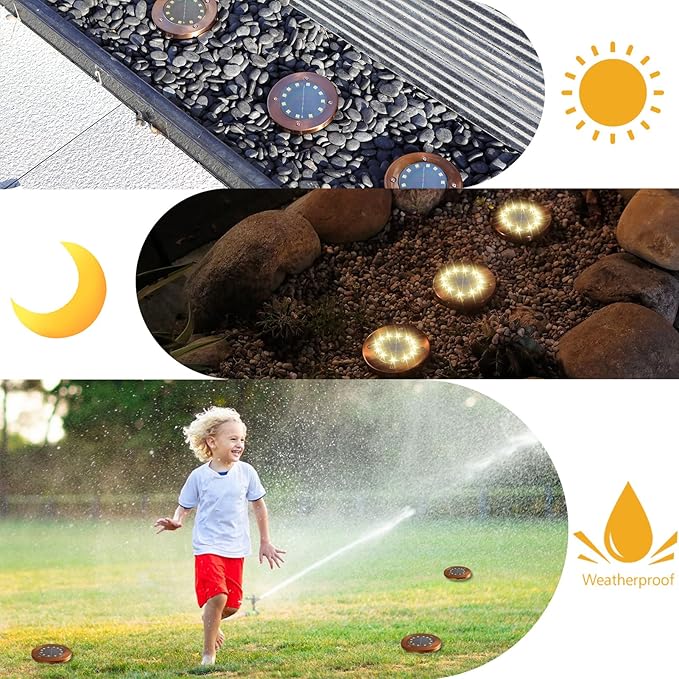 Solar Ground Lights Outdoor Waterproof Flat Garden Solar Disk Lights Outdoor Floor Lights 12 LED 4 Pack for Garden Patio Pathway Landscape Driveway Yard Path Decor