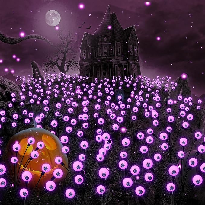 Halloween Decorations Outdoor Solar Scary Eyeball Lights, 2-Pack 16 LED Halloween Decor Solar Garden Lights, Waterproof Halloween Yard Decorations Swaying Halloween Pathway lights for Patio Lawn Party