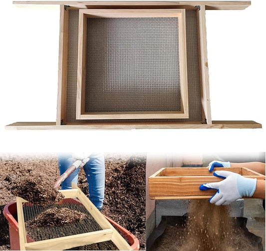 Sifter for Garden, 2Pcs Hand Held Multi-Purpose Stainless Compost Soil Screen Dirt Cedar Stainless Garden Sifter Sieve for Compost, Sand Rocks Dirt and Potting Soil（2/5"+1/4"）