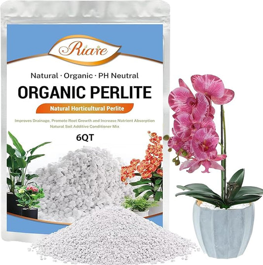 Riare 6 Quarts Organic Perlite for Plants - Horticultural Perlite Soil Amendment for Plants Potting Mix, Natural Chunky Perlite Soil Additive Conditioner Improve Root Growth, Drainage and Ventilation