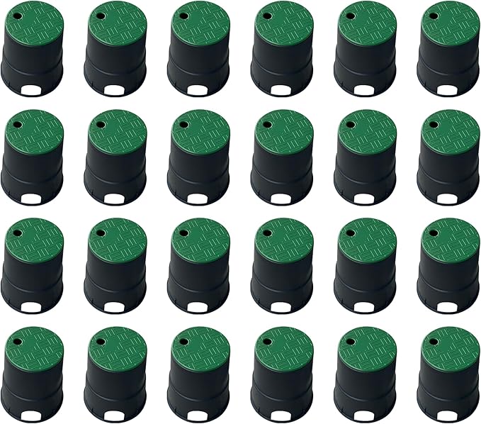 24 Sets Durable PP Valve Boxes-Anti Slip 6 in Sprinkler Valve Box,Plastic Round Irrigation Valve Box for Garden Yard Outdoor Lawn Grassland Ground Farm, Green&Black Water Meter Box