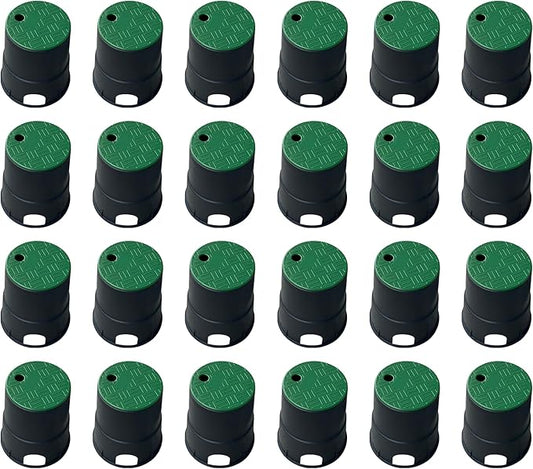 24 Sets Durable PP Valve Boxes-Anti Slip 6 in Sprinkler Valve Box,Plastic Round Irrigation Valve Box for Garden Yard Outdoor Lawn Grassland Ground Farm, Green&Black Water Meter Box
