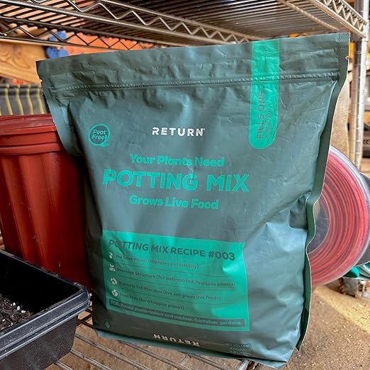 Return Potting Mix #003, 4-QT Pouch, Organic Matter Potting Mix for Indoor Outdoor Potted Plants, Container Gardens, Vegetables - Peat Free, Improve Soil Structure, Retain Plant Moisture, Eco-Friendly