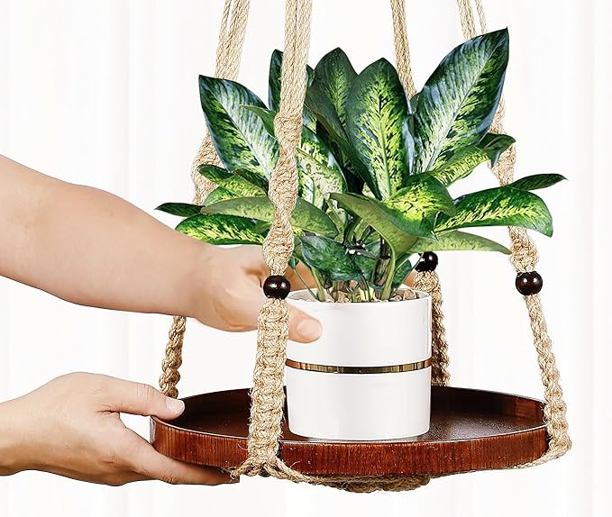 2 Pack Macrame Plant Hanger | Plant Hanger Indoor, Hanging Planter Shelf | Hanging Planter (Jute) (1 Large + 1 Medium)