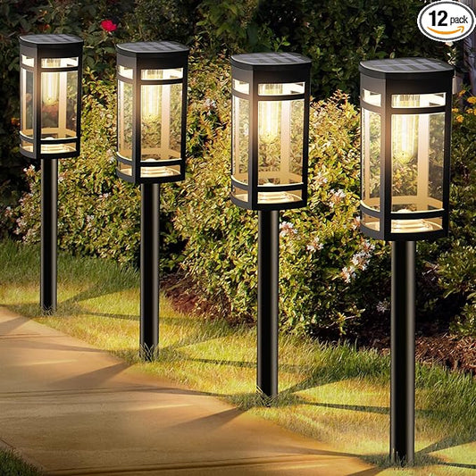 12 Pack Solar Lights Outdoor Waterproof for Garden Pathway Walkway Driveway Yard Lawn Decorative Landscape Lighting. (Warm White Light, 12)